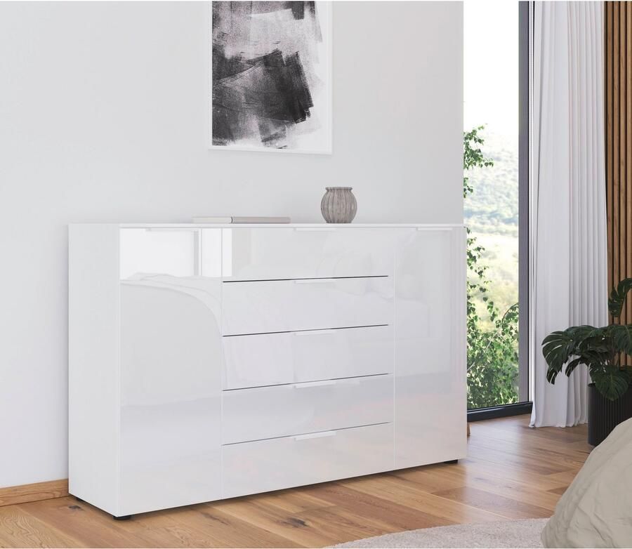 Rauch Ladekast Commode deurkast sideboard combikast FLIPP met glasfront 2-deurs met 5 lades en soft-close 2 breedtes made in germany - Foto 7