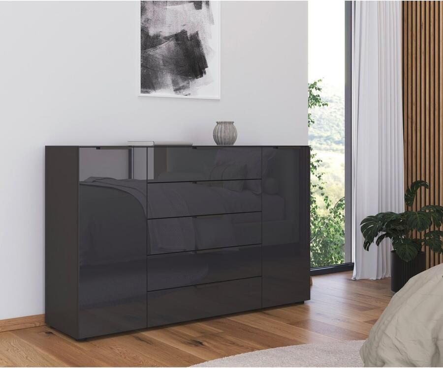 Rauch Ladekast Commode deurkast sideboard combikast FLIPP met glasfront 2-deurs 5 laden soft-close bovenblad en glazen front 2 breedtes - Foto 7