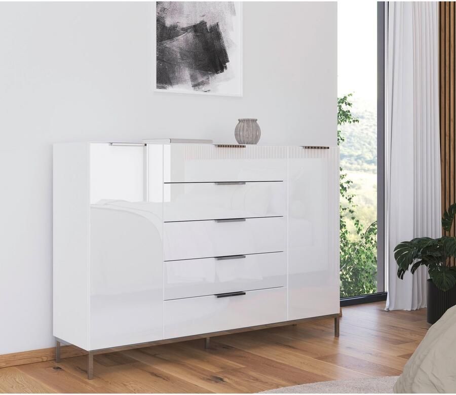 Rauch Ladekast Commode deurkast sideboard combikast FLIPP met glasfront 2-deurs 5 laden soft-close bovenblad en glazen front 2 breedtes - Foto 7