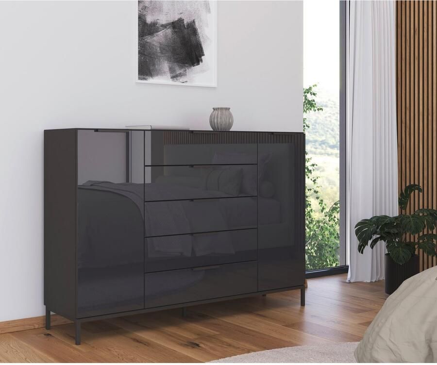 Rauch Ladekast Commode deurkast sideboard combikast FLIPP met glasfront 2-deurs 5 laden soft-close bovenblad en glazen front 2 breedtes - Foto 8