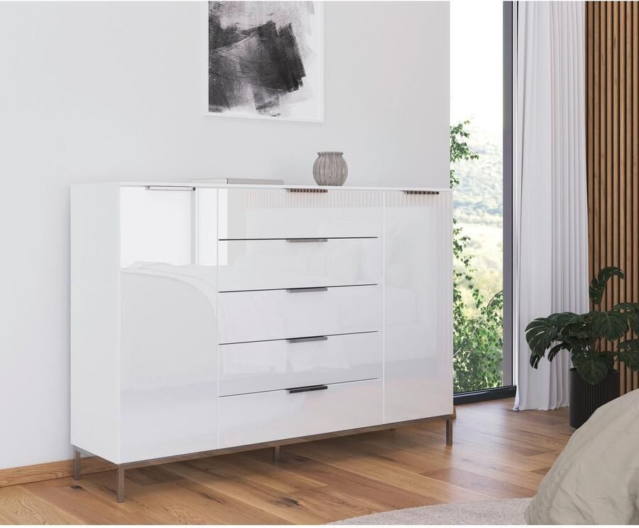 Rauch Ladekast Commode deurkast sideboard combikast FLIPP met glasfront 2-deurs met 5 laden en soft-close functie glazen front 2 breedtes - Foto 8