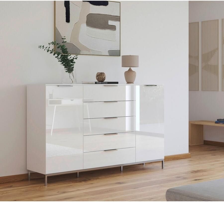 Rauch Ladekast Commode deurkast sideboard combikast FLIPP met glasfront 2-deurs met 5 laden en soft-close functie glazen front 2 breedtes - Foto 7