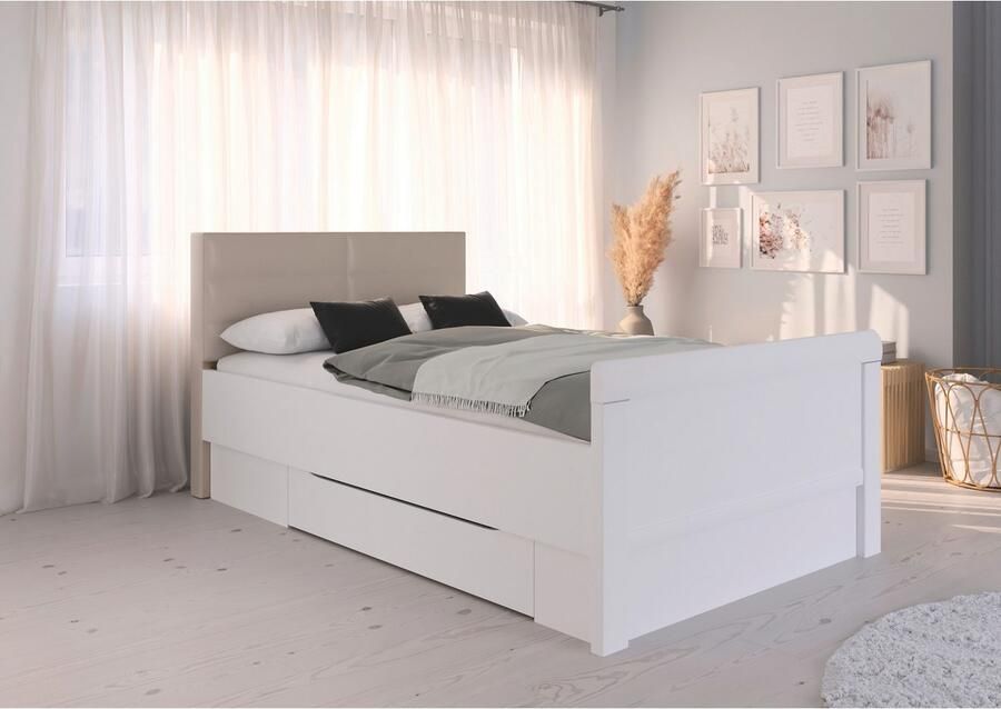 Rauch Ledikant met bergruimte Bed Eenpersoons Stollenbed Bedkasten EVELYN in comfortabele hoogte met gestoffeerd hoofdeinde en lades made in germany - Foto 6