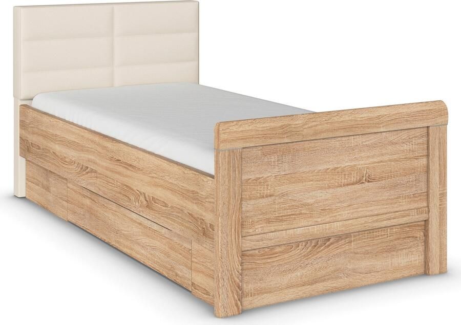 Rauch Ledikant met bergruimte Bed Eenpersoons Stollenbed Bedkasten EVELYN in comfortabele hoogte met gestoffeerd hoofdeinde en lades made in germany - Foto 9