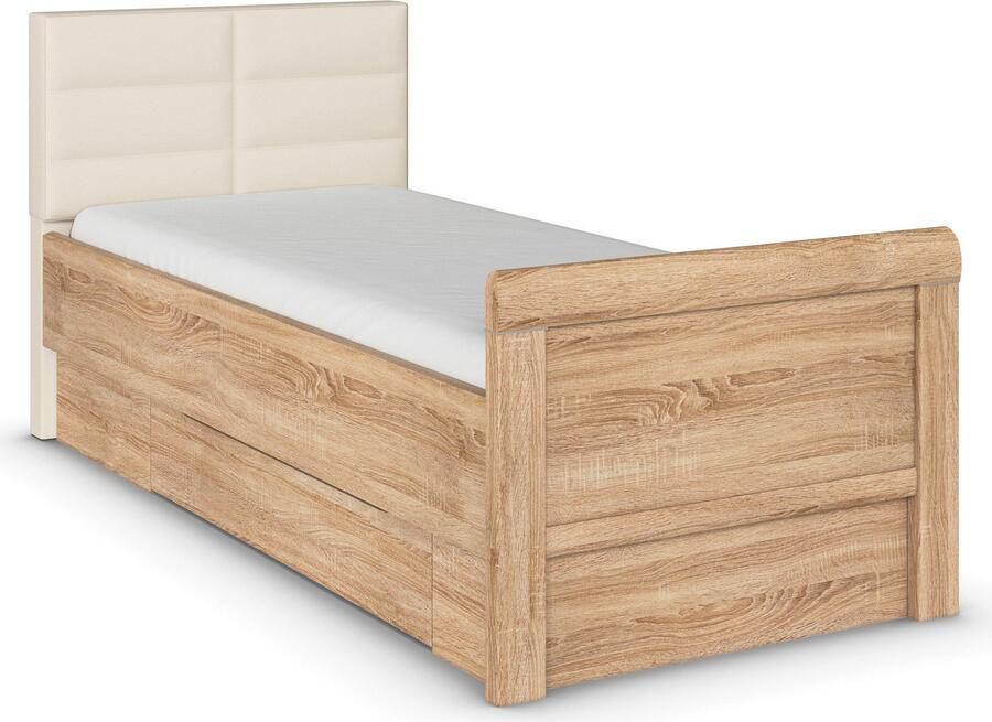 Rauch Ledikant met bergruimte Bed Eenpersoons Stollenbed Bedkasten EVELYN in comfortabele hoogte met gestoffeerd hoofdeinde en lades made in germany - Foto 9