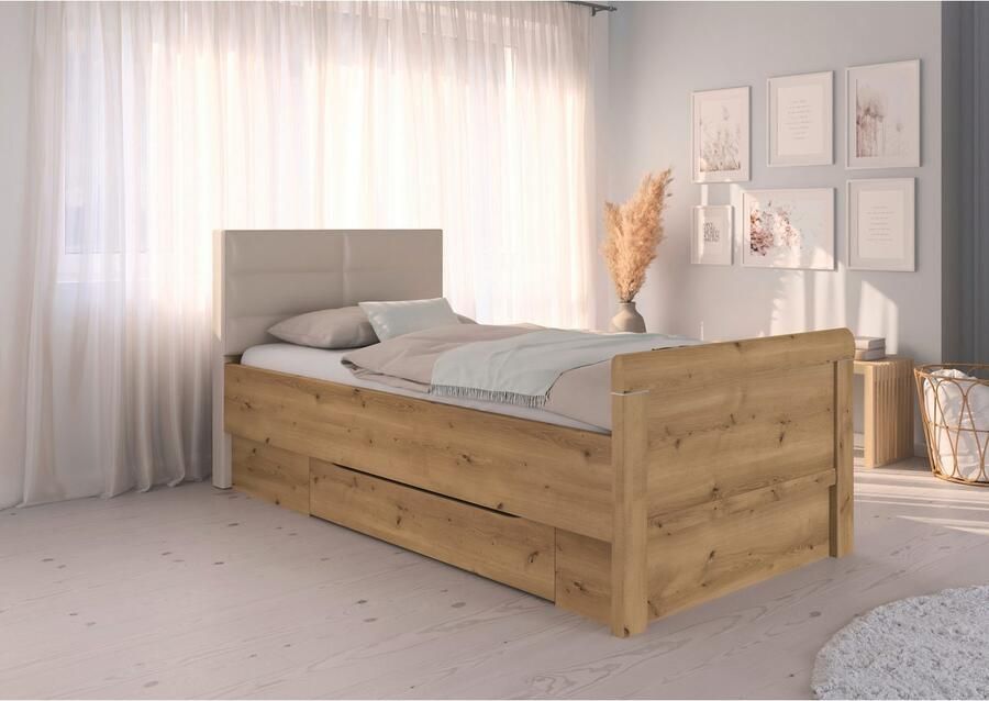 Rauch Ledikant met bergruimte Bed Eenpersoons Stollenbed Bedkasten EVELYN in comfortabele hoogte met gestoffeerd hoofdeinde en lades made in germany - Foto 6