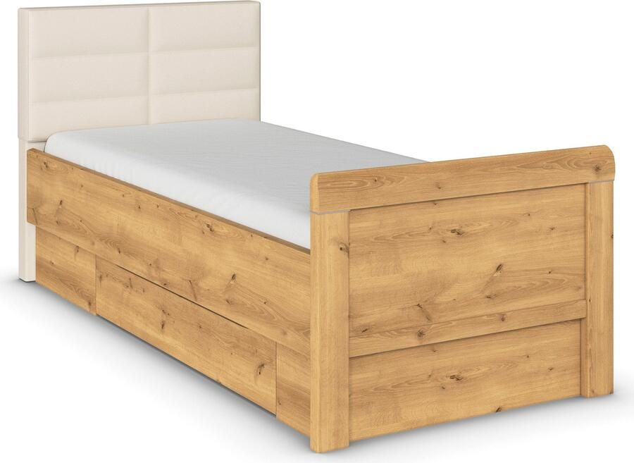 Rauch Ledikant met bergruimte Bed Eenpersoons Stollenbed Bedkasten EVELYN in comfortabele hoogte met gestoffeerd hoofdeinde en lades made in germany - Foto 9