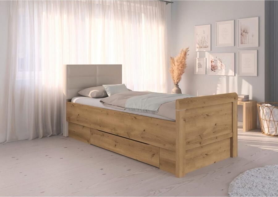 Rauch Ledikant met bergruimte Bed Eenpersoons Stollenbed Bedkasten EVELYN in comfortabele hoogte met gestoffeerd hoofdeinde en lades made in germany - Foto 6