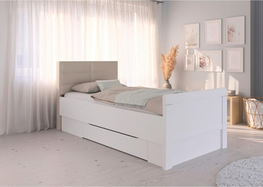 Rauch Ledikant met bergruimte Bed Eenpersoons Stollenbed Bedkasten EVELYN in comfortabele hoogte met gestoffeerd hoofdeinde en lades made in germany - Foto 6