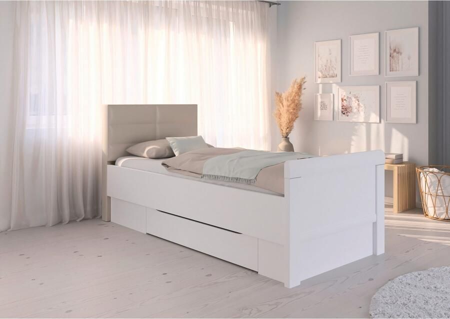 Rauch Ledikant met bergruimte Bed Eenpersoons Stollenbed Bedkasten EVELYN in comfortabele hoogte met gestoffeerd hoofdeinde en lades made in germany - Foto 6