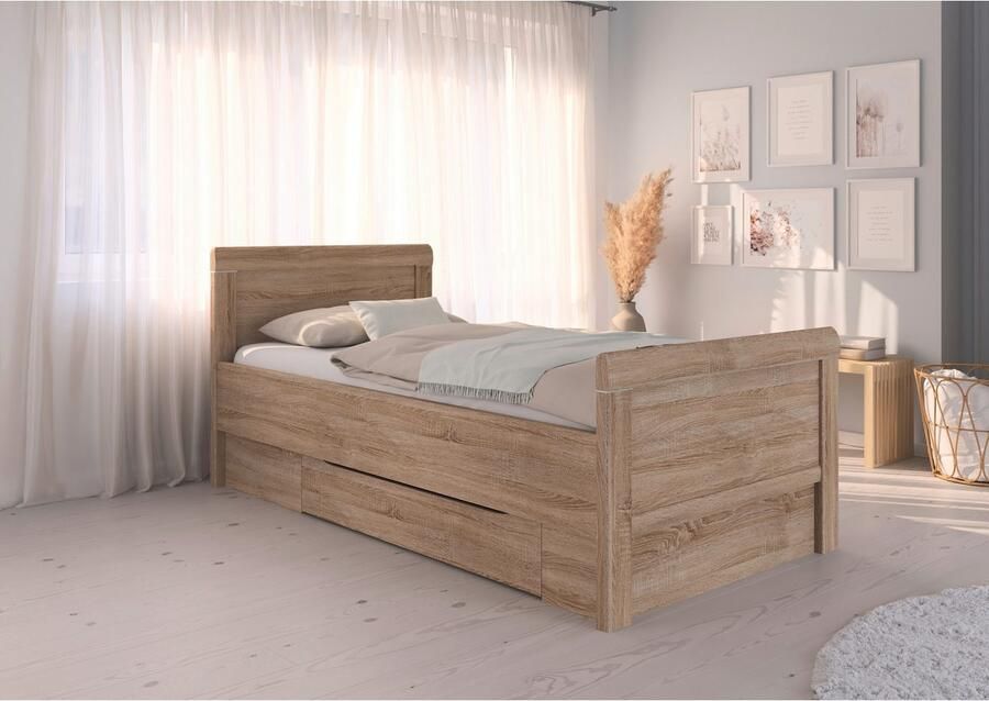 Rauch Ledikant met bergruimte Bed Eenpersoons Stollenbed Bedkasten EVELYN in comfortabele hoogte met houten hoofdeinde en lades made in germany - Foto 6