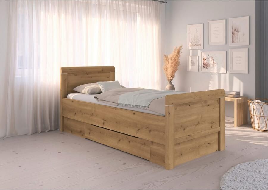 Rauch Ledikant met bergruimte Bed Eenpersoons Stollenbed Bedkasten EVELYN in comfortabele hoogte met houten hoofdeinde en lades made in germany - Foto 6