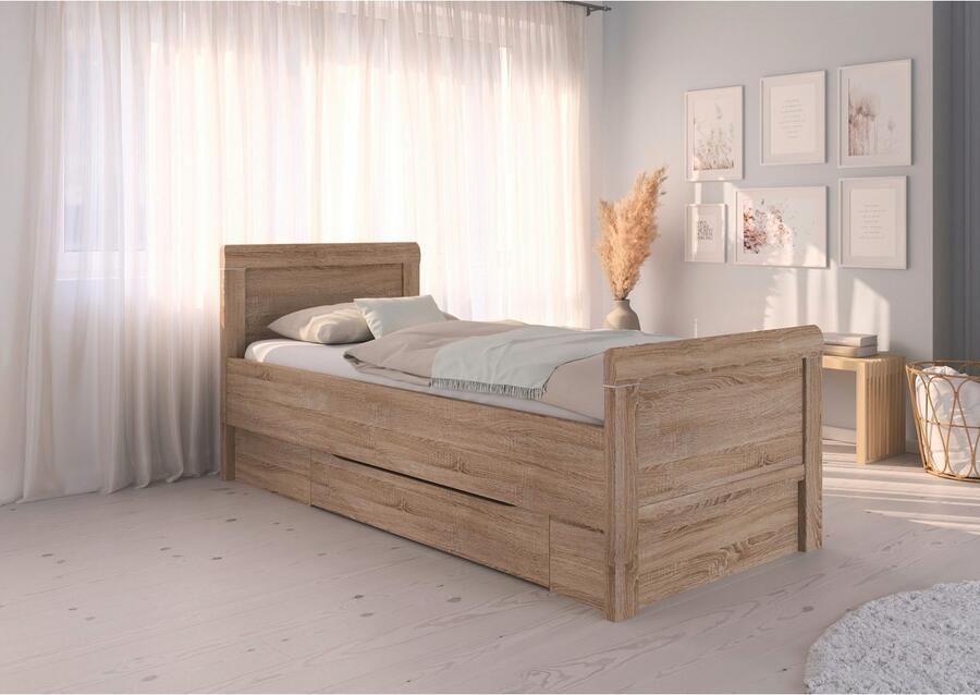 Rauch Ledikant met bergruimte Bed Eenpersoons Stollenbed Bedkasten EVELYN in comfortabele hoogte met houten hoofdeinde en lades made in germany - Foto 6