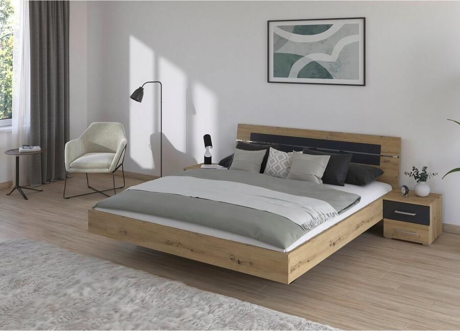 Rauch Ledikant Tweepersoons futonbed BURANO in zwevende look en afgebakend hoofdeinde met 2 nachttafels made in germany (set) - Foto 4