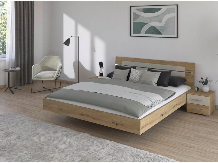 Rauch Ledikant Tweepersoons futonbed BURANO in zwevende look en afgebakend hoofdeinde met 2 nachttafels made in germany (set) - Foto 4