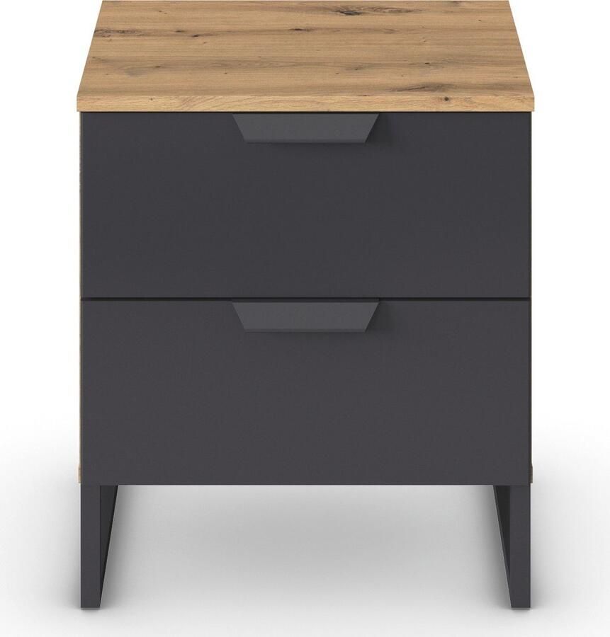 Rauch Nachtkastje Dark&Wood by Aditio in industriële stijl met beugelpoot 2 laden met soft-closefunctie - Foto 3