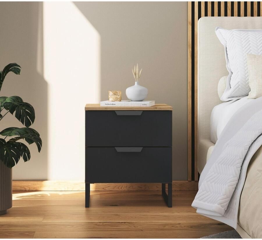 Rauch Nachtkastje Dark&Wood by Aditio in industriële stijl met beugelpoot 2 laden met soft-closefunctie - Foto 4