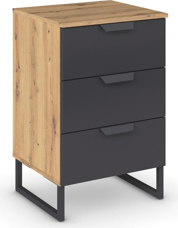 Rauch Nachtkastje Dark&Wood by Aditio in industriële stijl met sledevoet 3 lades met softclose-functie - Foto 7