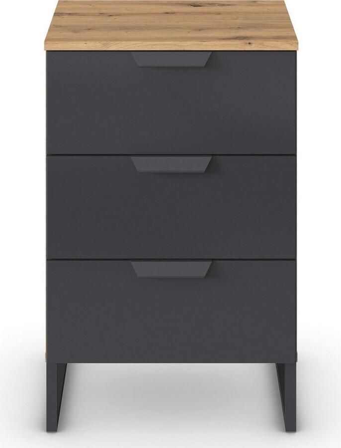 Rauch Nachtkastje Dark&Wood by Aditio in industriële stijl met sledevoet 3 lades met softclose-functie - Foto 5