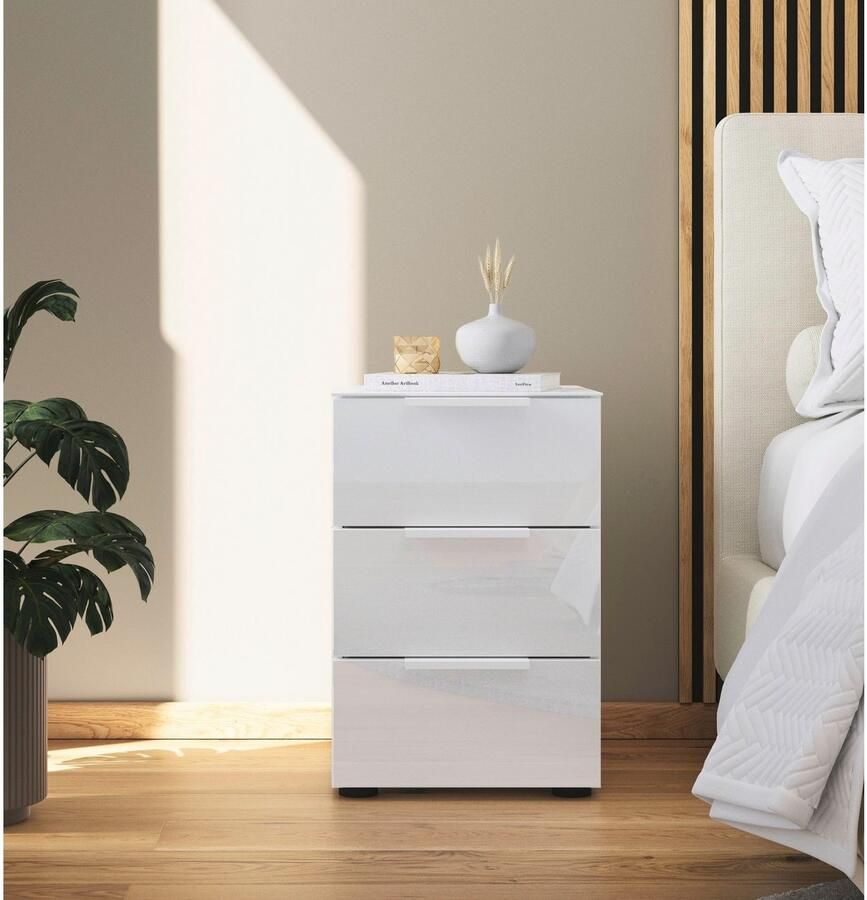 Rauch Nachtkastje Flipp met 3 laden met soft-close functie en glazen bovenkant en front - Foto 4