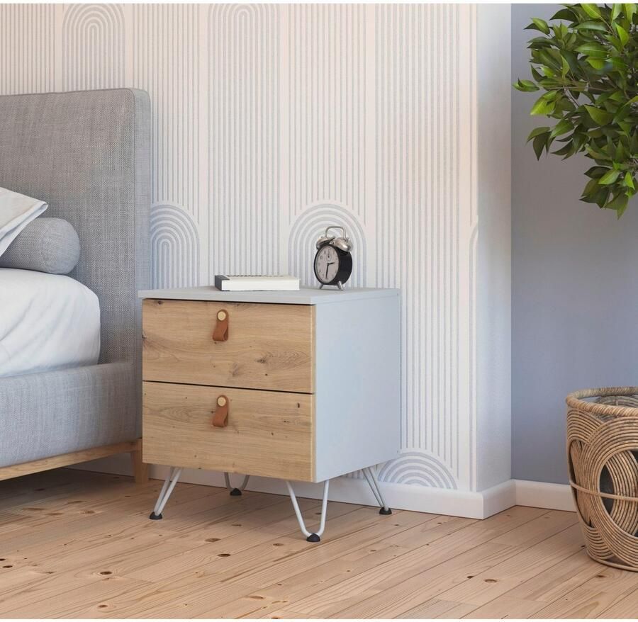 Rauch Nachtkastje Homey by Aditio met greeplussen van leer 2 laden met soft-closefunctie - Foto 3