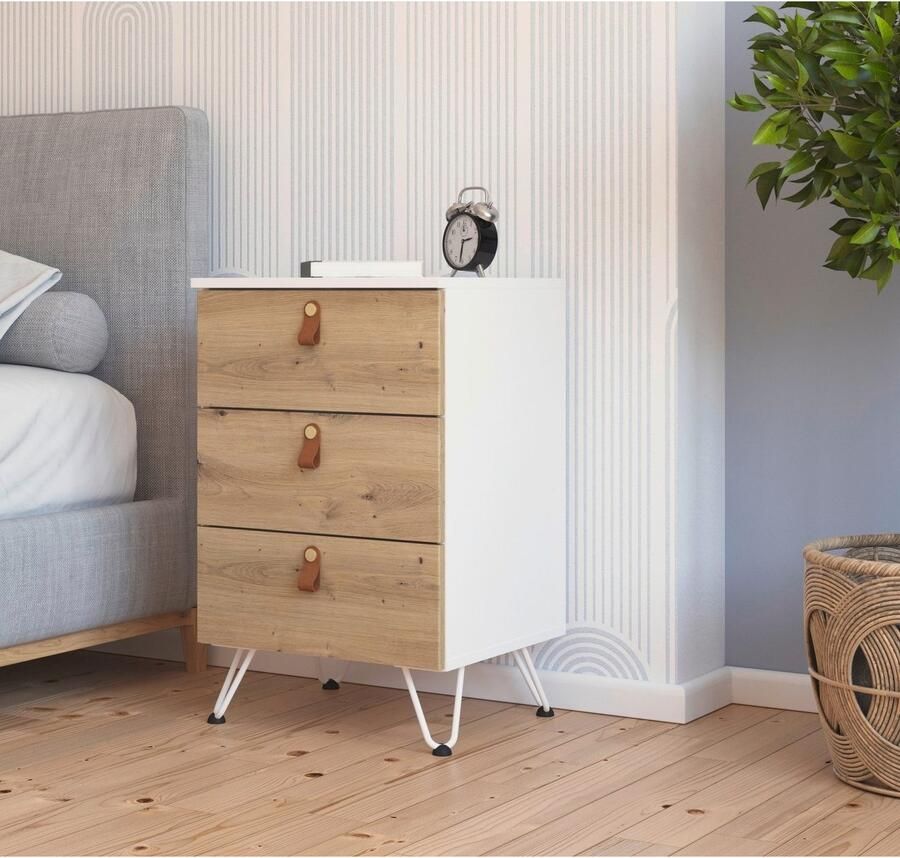 Rauch Nachtkastje Homey by Aditio met handgrepen in leer 3 lades met softclose-functie - Foto 3