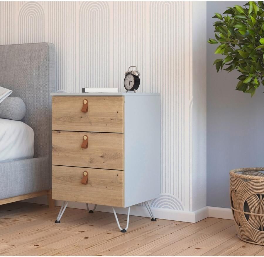 Rauch Nachtkastje Homey by Aditio met handgrepen in leer 3 lades met softclose-functie - Foto 3