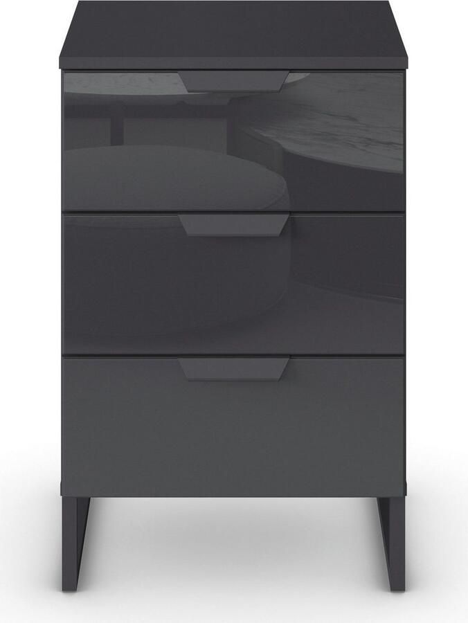 Rauch Nachtkastje Modern by Aditio met glazen front en beugelpoot 3 laden met soft-closefunctie - Foto 5