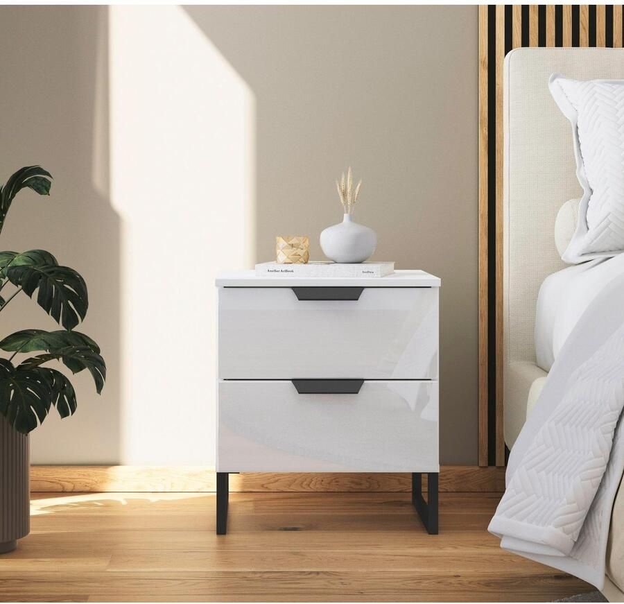 Rauch Nachtkastje Modern by Aditio met glazen front en sledevoet 2 lades met softclose-functie - Foto 3