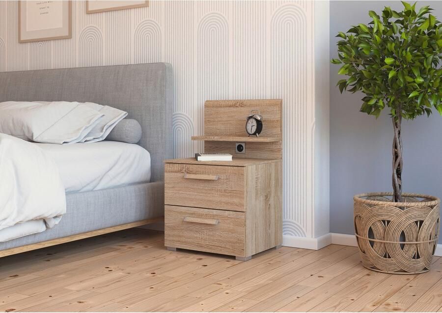 Rauch Nachtkastje Nachtconsole Commode EVELYN in elegante stijl 2 ladenpaneel met stopcontact made in germany - Foto 5