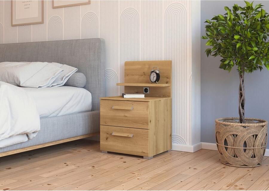 Rauch Nachtkastje Nachtconsole Commode EVELYN in elegante stijl 2 ladenpaneel met stopcontact made in germany - Foto 5