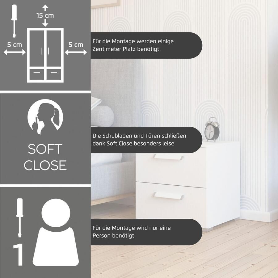 Rauch Nachtkastje Nachtconsole Commode EVELYN in elegante stijl 2 ladenpaneel met stopcontact made in germany - Foto 2