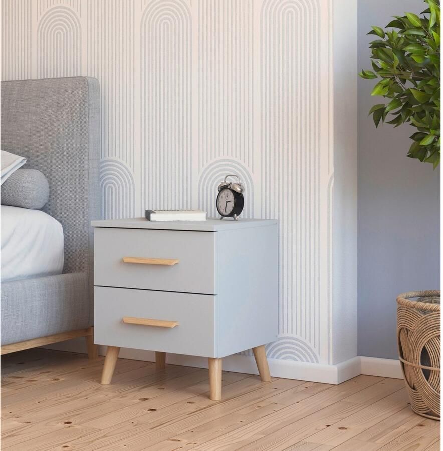 Rauch Nachtkastje Skandi by Aditio met massief houten grepen 2 lades met softclose-functie