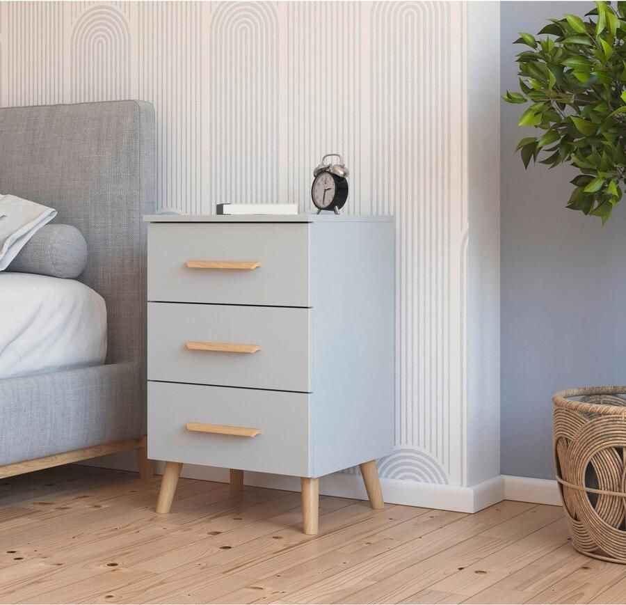 Rauch Nachtkastje Skandi by Aditio met massief houten grepen 3 laden met soft-closefunctie - Foto 2