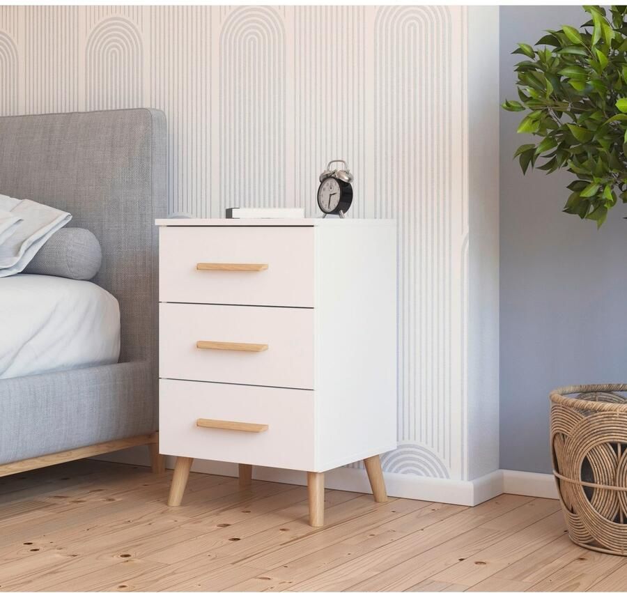 Rauch Nachtkastje Skandi by Aditio met massief houten grepen 3 laden met soft-closefunctie - Foto 3