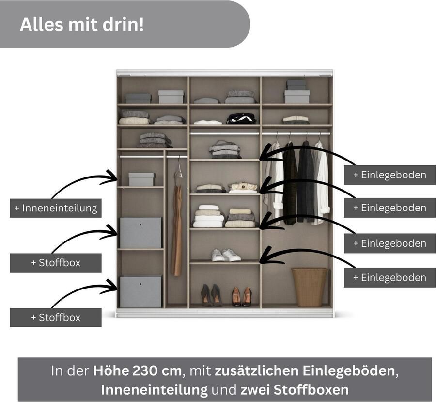 Rauch Schuifdeurkast Kledingkast Garderobe CORTONA inclusief interieurindeling - Foto 6