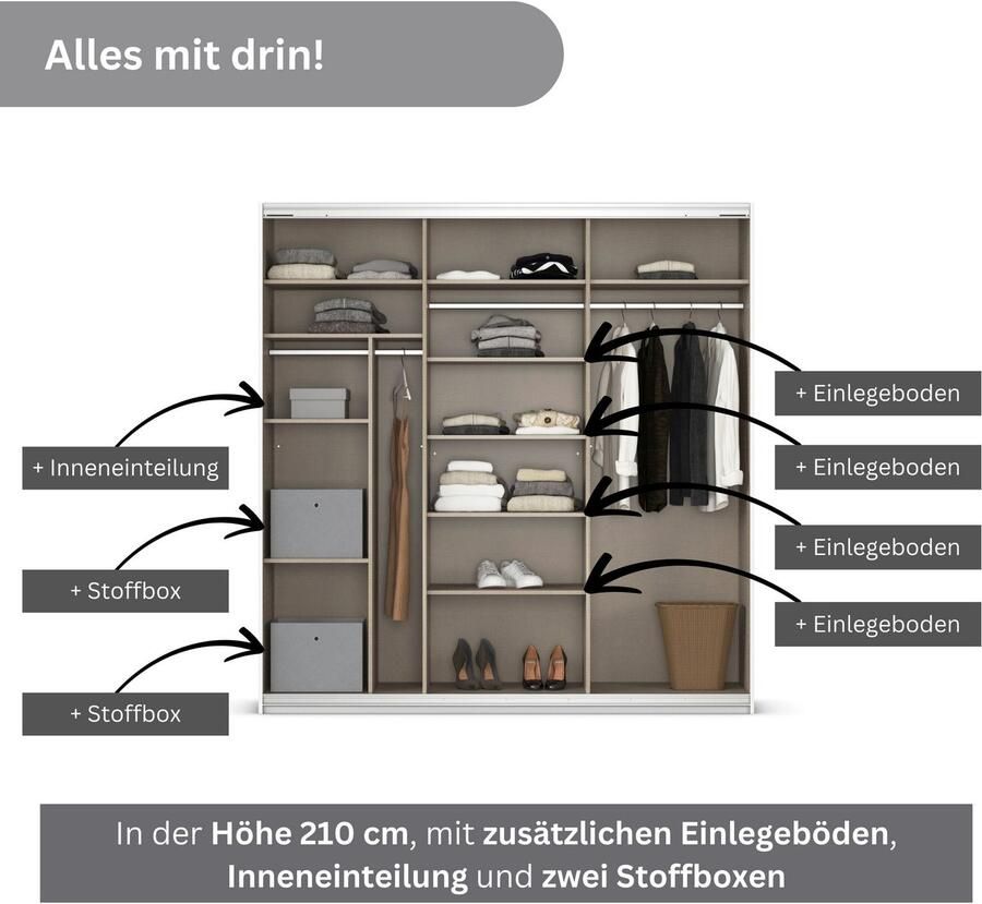 Rauch Schuifdeurkast Kledingkast Garderobe CORTONA inclusief interieurindeling - Foto 9