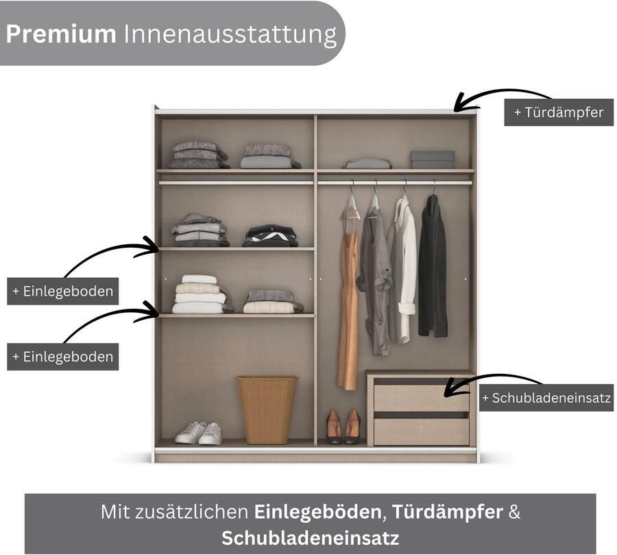 Rauch Zweefdeurkast AURELIO kledingkast garderobe TOPSELLER OTTO´s CHOICE 3 verschillende uitrustingsvarianten handgrepen van metaal made in germany - Foto 17