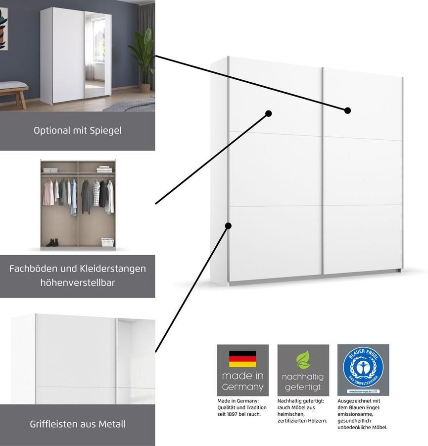 Rauch Zweefdeurkast AURELIO kledingkast garderobe TOPSELLER OTTO´s CHOICE 3 verschillende uitrustingsvarianten handgrepen van metaal made in germany - Foto 10