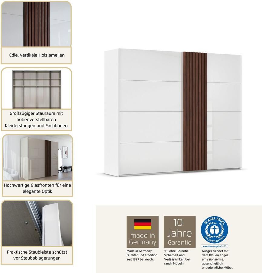 Rauch Schuifdeurkast Kledingkast kast garderobe linnenkast TEGIO met hoogwaardige houtdecoratie en glazen front made in germany - Foto 11