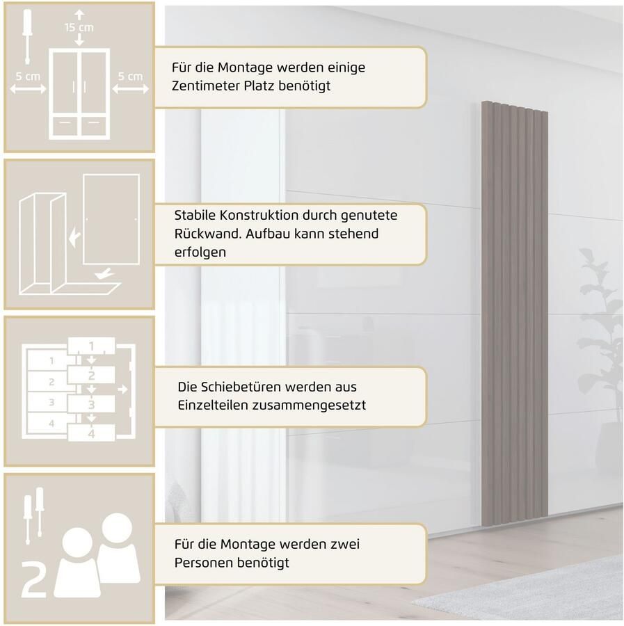 Rauch Schuifdeurkast Kledingkast kast garderobe linnenkast TEGIO met hoogwaardige houtdecoratie en glazen front made in germany - Foto 10