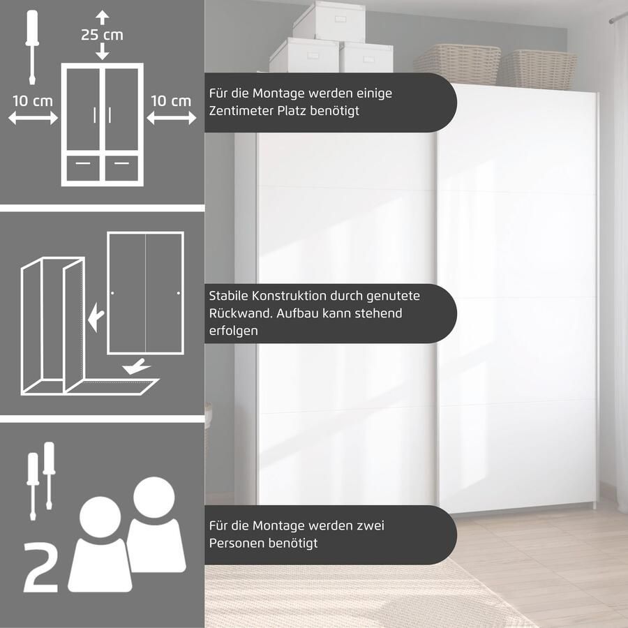 Rauch Schuifdeurkast Kledingkast Kast Garderobe Slaapkamerkast OXFORD met handgrepen van metaal ook voor kleinere ruimtes made in germany - Foto 7