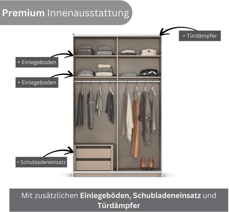 Rauch Schuifdeurkast Kledingkast Kast Garderobe Slaapkamerkast OXFORD met handgrepen van metaal ook voor kleinere ruimtes made in germany - Foto 11