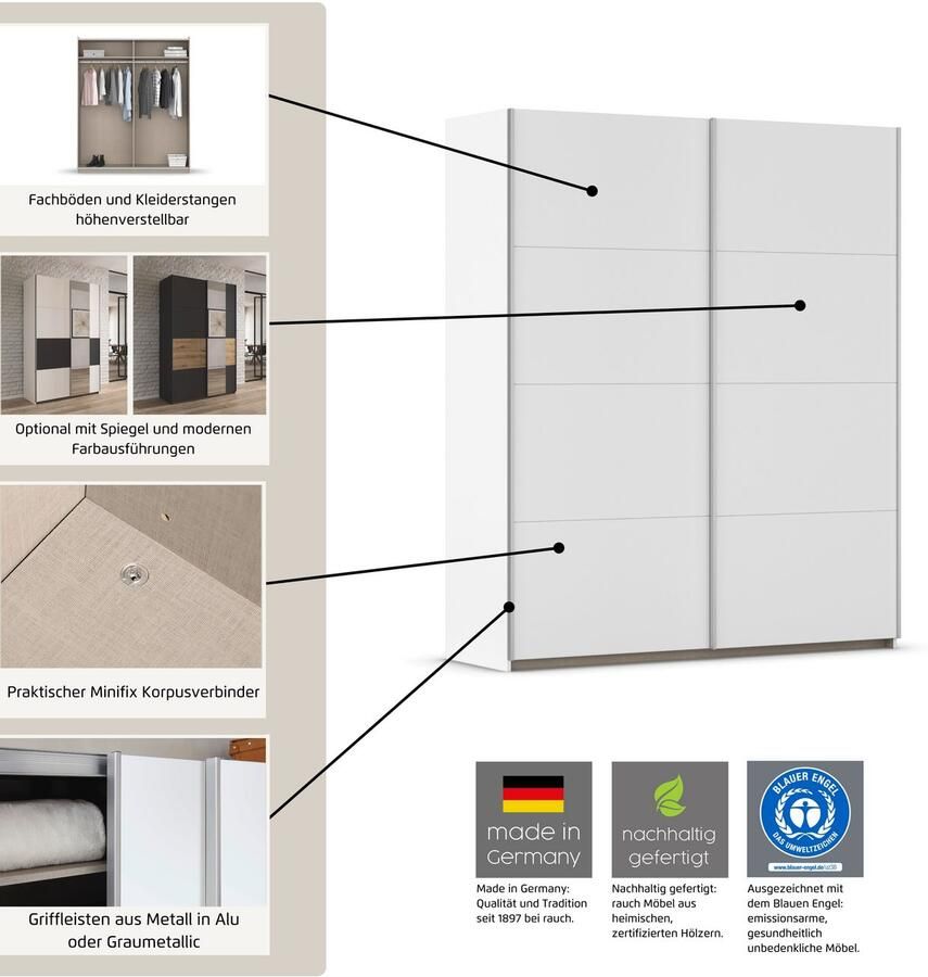 Rauch Schuifdeurkast Kledingkast Kast Garderobe Slaapkamerkast OXFORD met handgrepen van metaal ook voor kleinere ruimtes made in germany - Foto 11