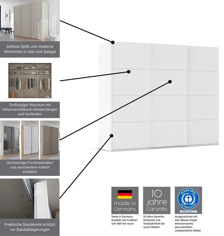 Rauch Schuifdeurkast Kledingkast Kast Garderobe Slaapkamerkast SCALE-FYRA edel vierdelige deuren spiegelfront en veel kleuren made in germany - Foto 12