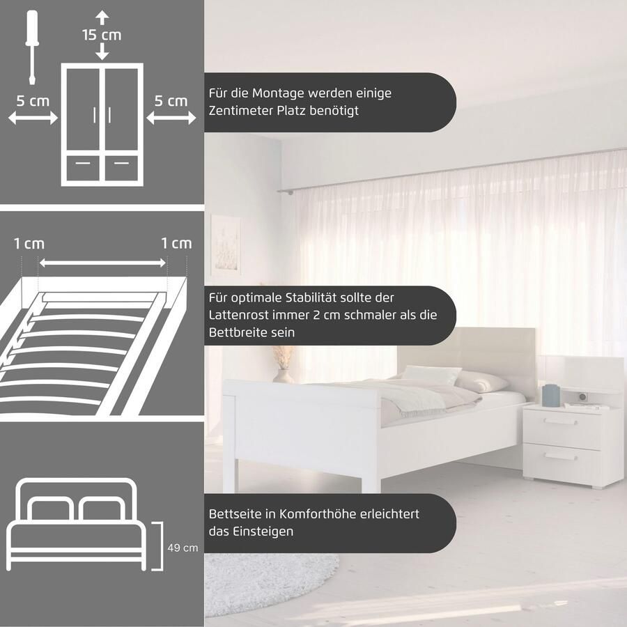 Rauch Slaapkamerserie Compleet slaapkamer EVELYN Kast en bed in 2 breedtes nachtkastje met 2 lades MADE IN GERMANY (set 3-delig) - Foto 2