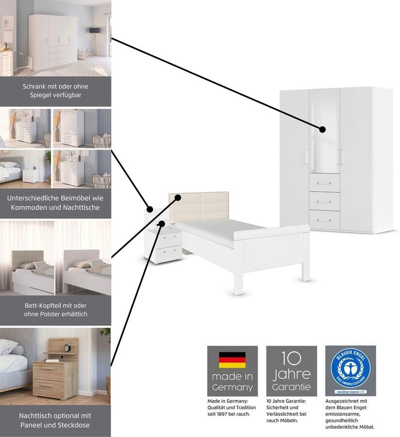 Rauch Slaapkamerserie Compleet slaapkamer EVELYN Kast en bed in 2 breedtes nachtkastje met 2 lades MADE IN GERMANY (set 3-delig) - Foto 10
