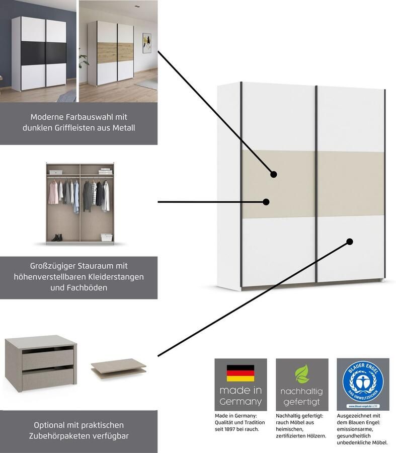 Rauch Zweefdeurkast Kledingkast kast garderobe garderobekast waskast NEO met een royale opbergruimte en vele verschillende kleurencombinaties - Foto 11
