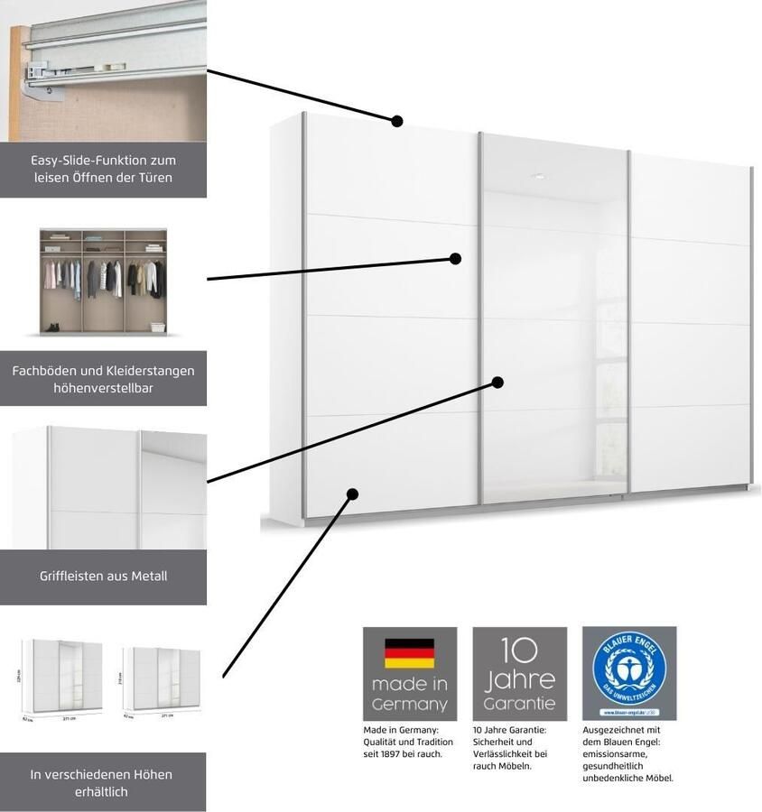 Rauch Zweefdeurkast Kledingkast kast garderobe KULMBACH in 2 hoogtes verkrijgbaar met metalen handgrepen made in germany - Foto 11