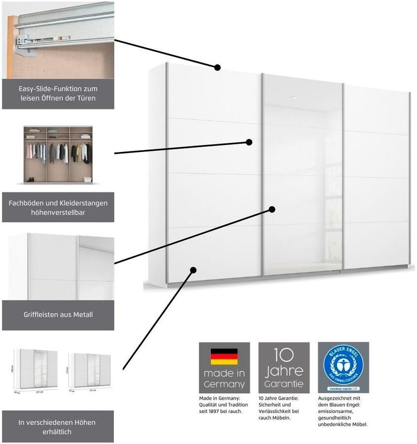 Rauch Zweefdeurkast Kledingkast kast garderobe KULMBACH in 2 hoogtes verkrijgbaar met metalen handgrepen made in germany - Foto 13